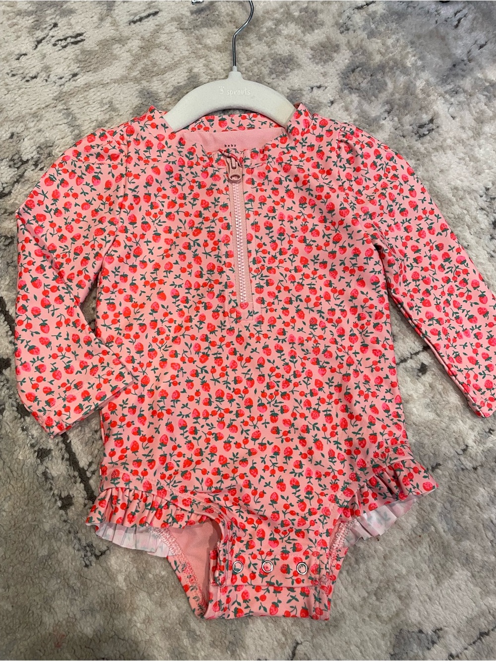 Baby Gap Pink Strawberry Print Long-Sleeve Swimsuit